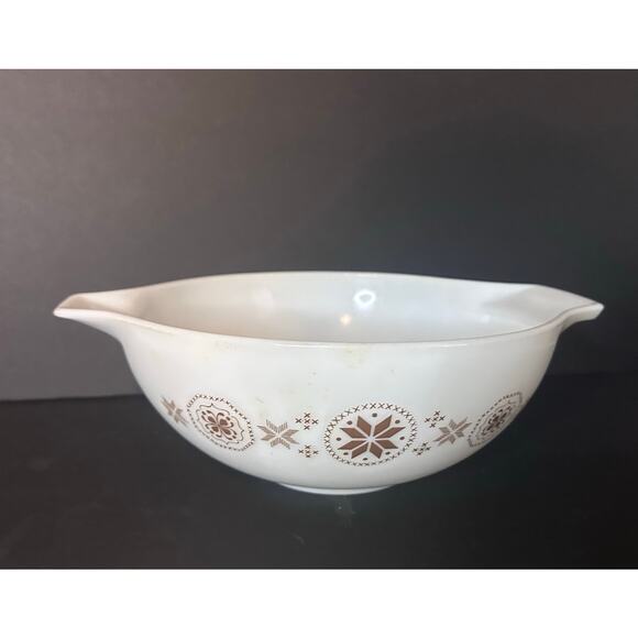 Vintage Pyrex Nesting Cinderella Bowl #444 Town & Country 4 Qt Bowl White Brown - Picture 2 of 8
